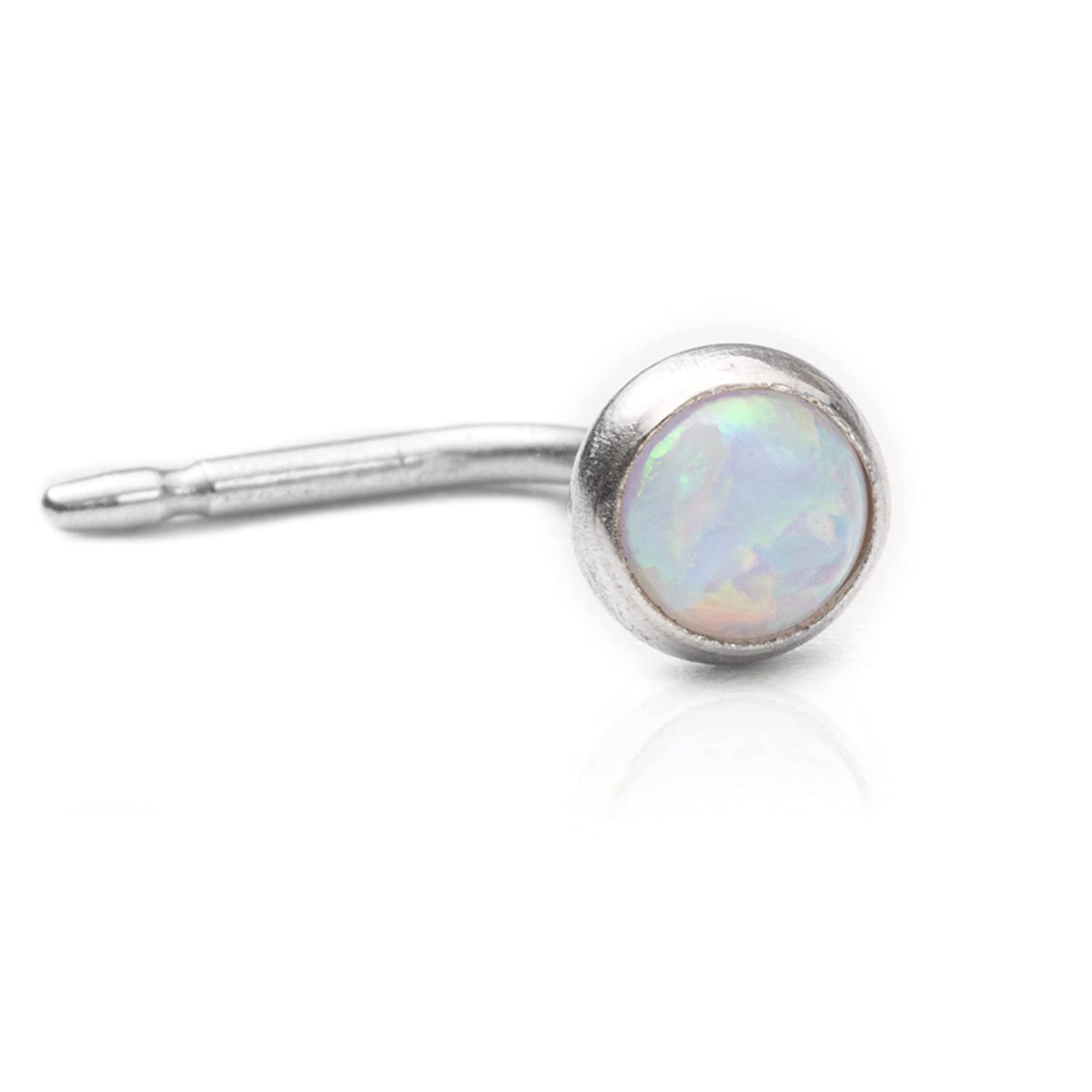 3mm White Fire Opal Nose Ring L Shaped Stud or Left/Right Screw 925 Solid Sterling Silver
