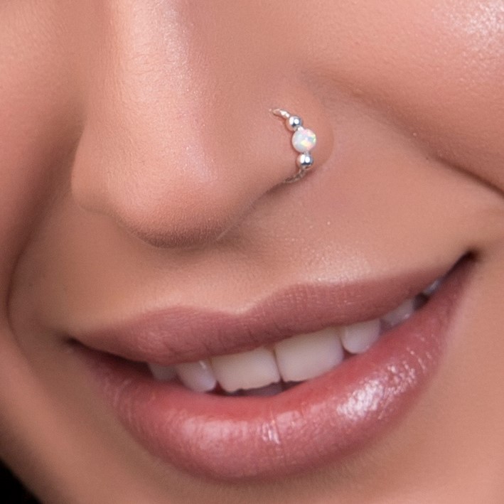 925 Sterling silver Nose Piercing hoop 20G Silver nose hoop Opal Nose Ring