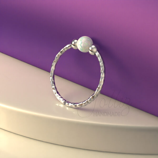 sterling silver fire white opal nose ring