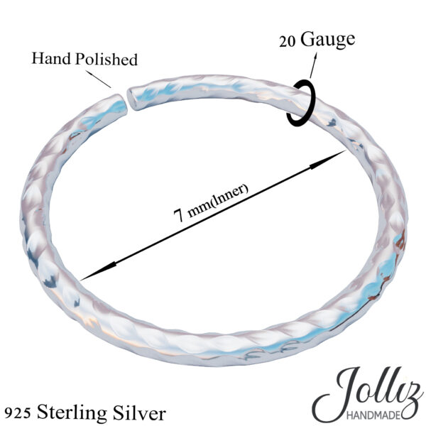 Hammered silver nose piercing hoop ring