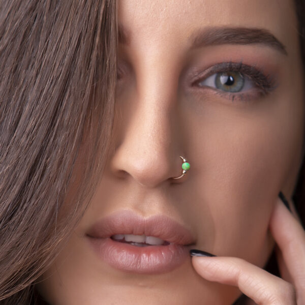 14K gold filled green opal nose ring jolliz