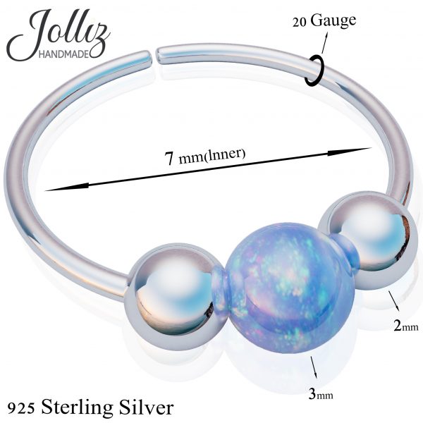 925 Sterling Silver blue opal nose ring jolliz