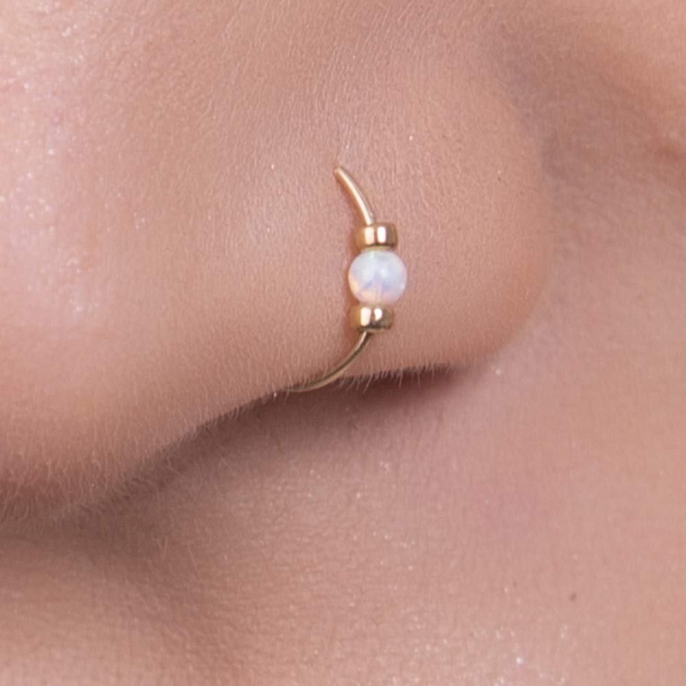 Fake Nose Ring Blue Opal For Women 24G – 14K Gold Filled - Jolliz