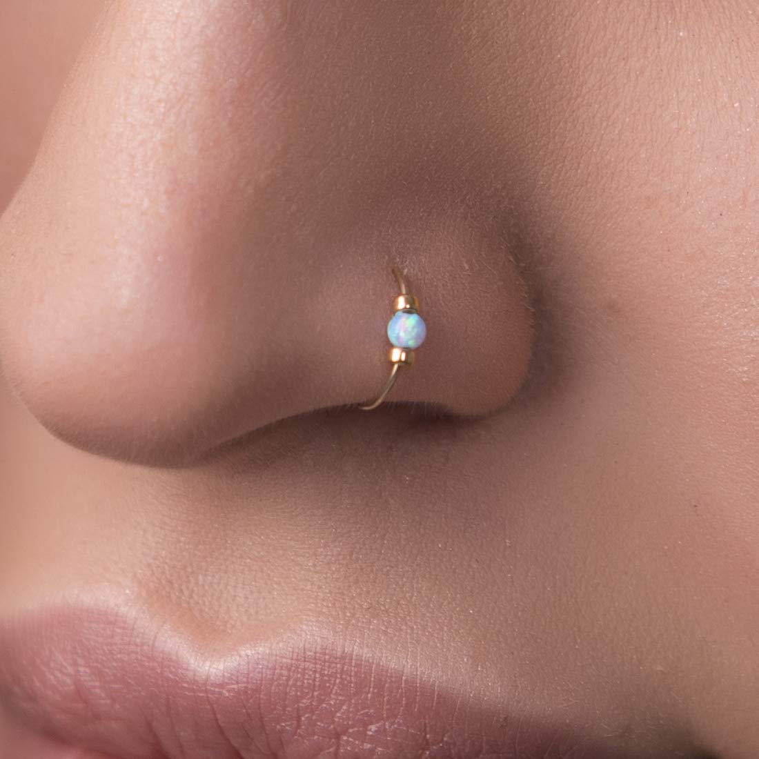 Thin White opal Nose Ring - Jolliz