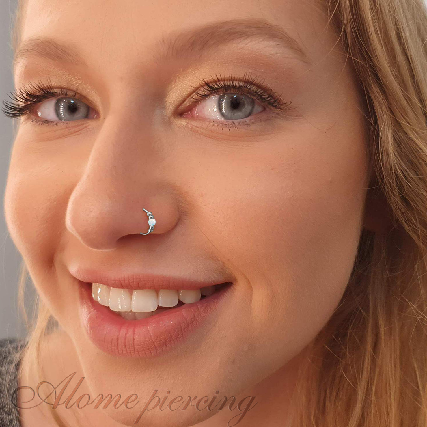 Synthetic Opal Flower L Shaped Nose Ring 20G | BodyDazz.com