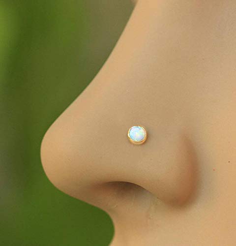 Details about   3mm White Opal Nose Ring Stud 14K Yellow Gold Over Handcrafted 