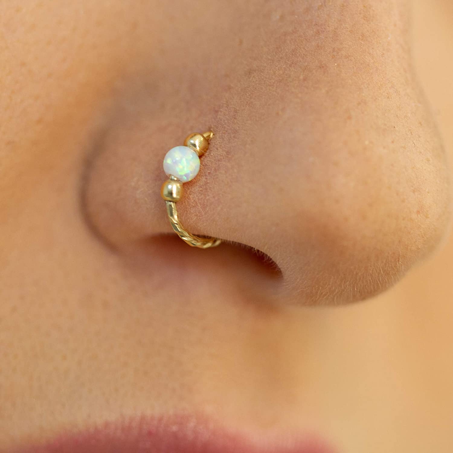 real gold nose stud 14k white cz indian piercing nose ring push pin 9709 –  Karizma Jewels