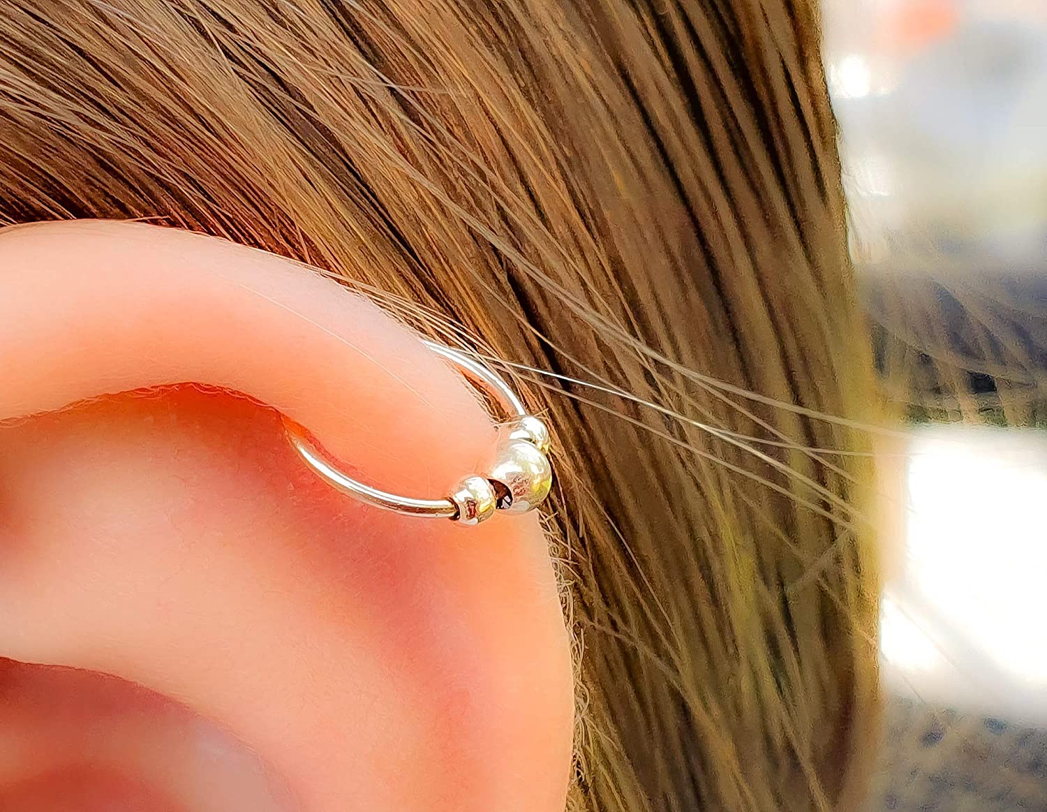 Pretty double helix piercing with CZ titanium 16G – Ashley Piercing Jewelry