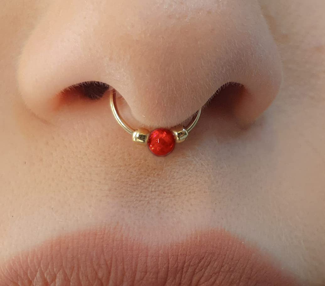 Fake Nose Ring Gold Red Faux Septum Ring Non Pierced Jewelry 