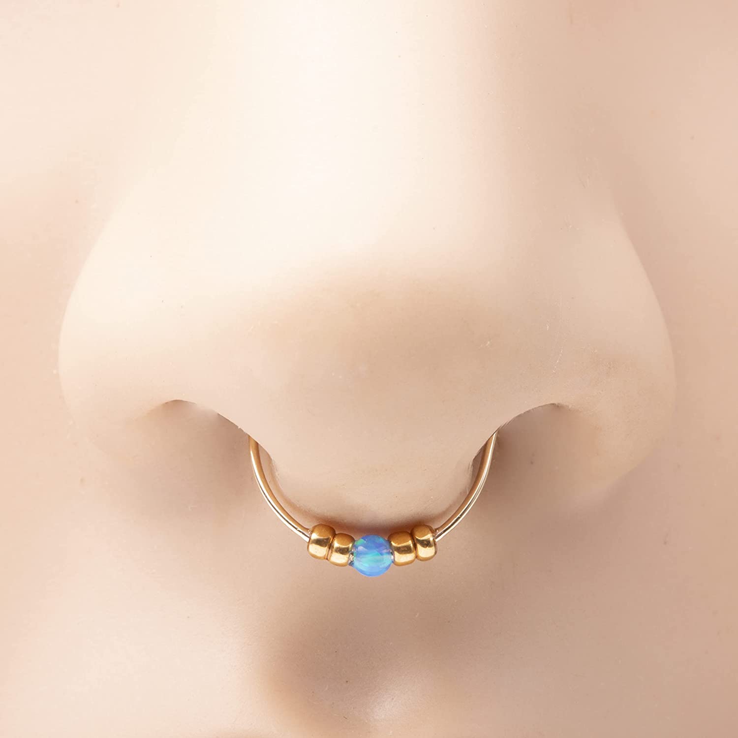 Clear Gem Bee Hive Gold Tone Non Pierced Magnetic Clip On Fake Septum