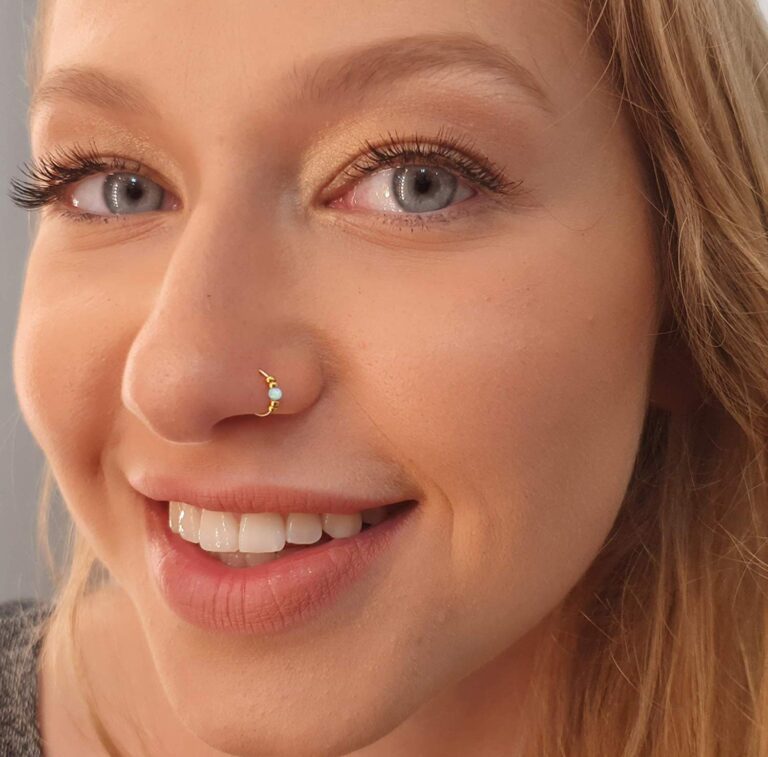 Opal Nose Ring Thin K Gold Filled Tiny White Opal Nose Piercing