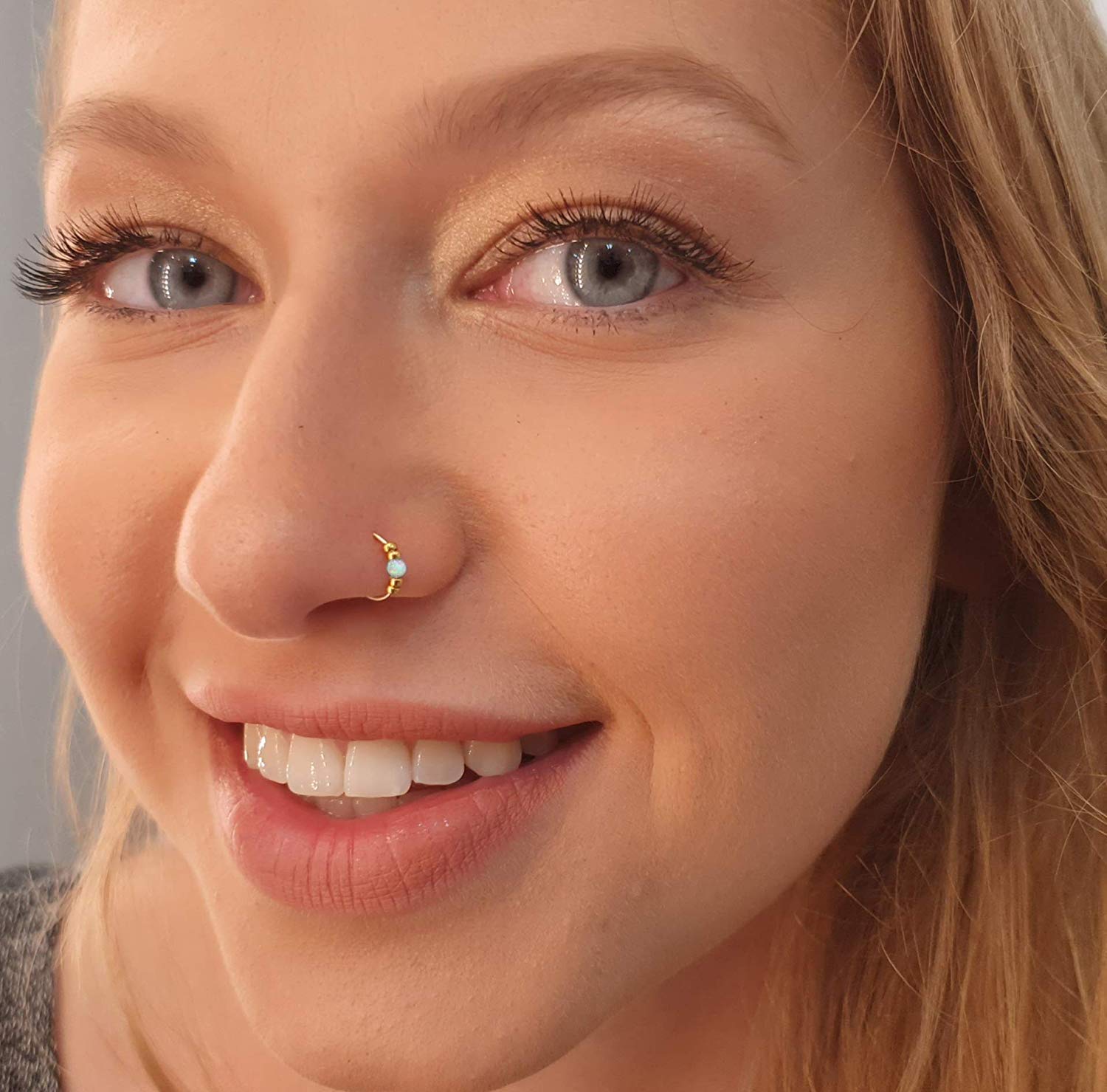 Tiny Gold Nose Ring Thin 24 Gauge Nose Piercing With a 2mm White Opal 14k  Gold Filled Piercing Nose Hoop - Etsy