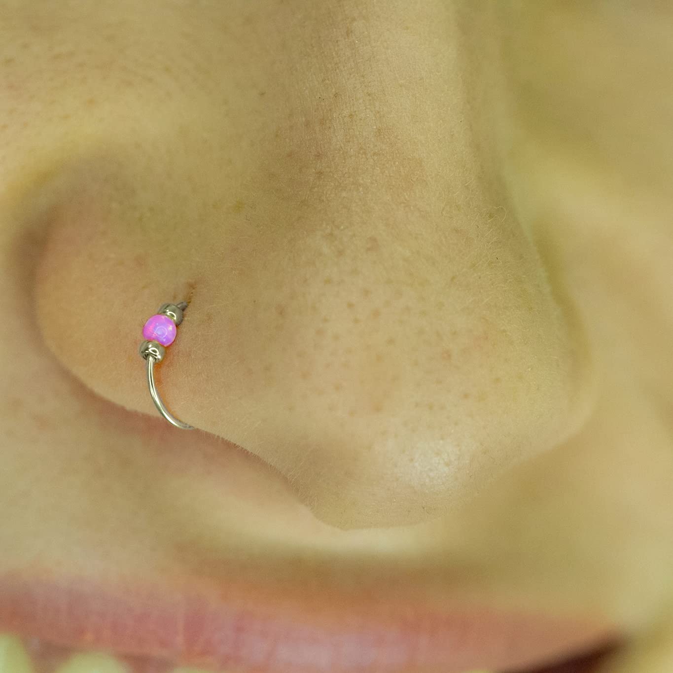 pink opal piercing Gold Nose Ring Piercing Opal nose rings Thin Nose Hoop Tiny Piercing Nose Rings hoop Opal piercing Hoop 20 gauge 