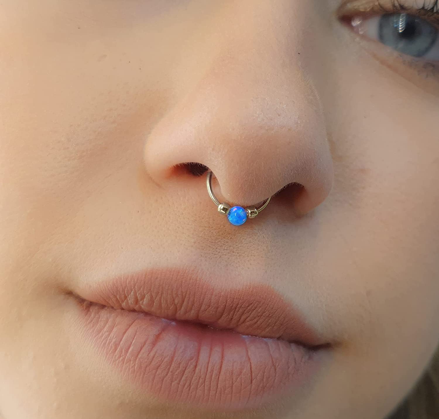 Details about   20G Nose Ring Light Blue Opal piercing Hoop 