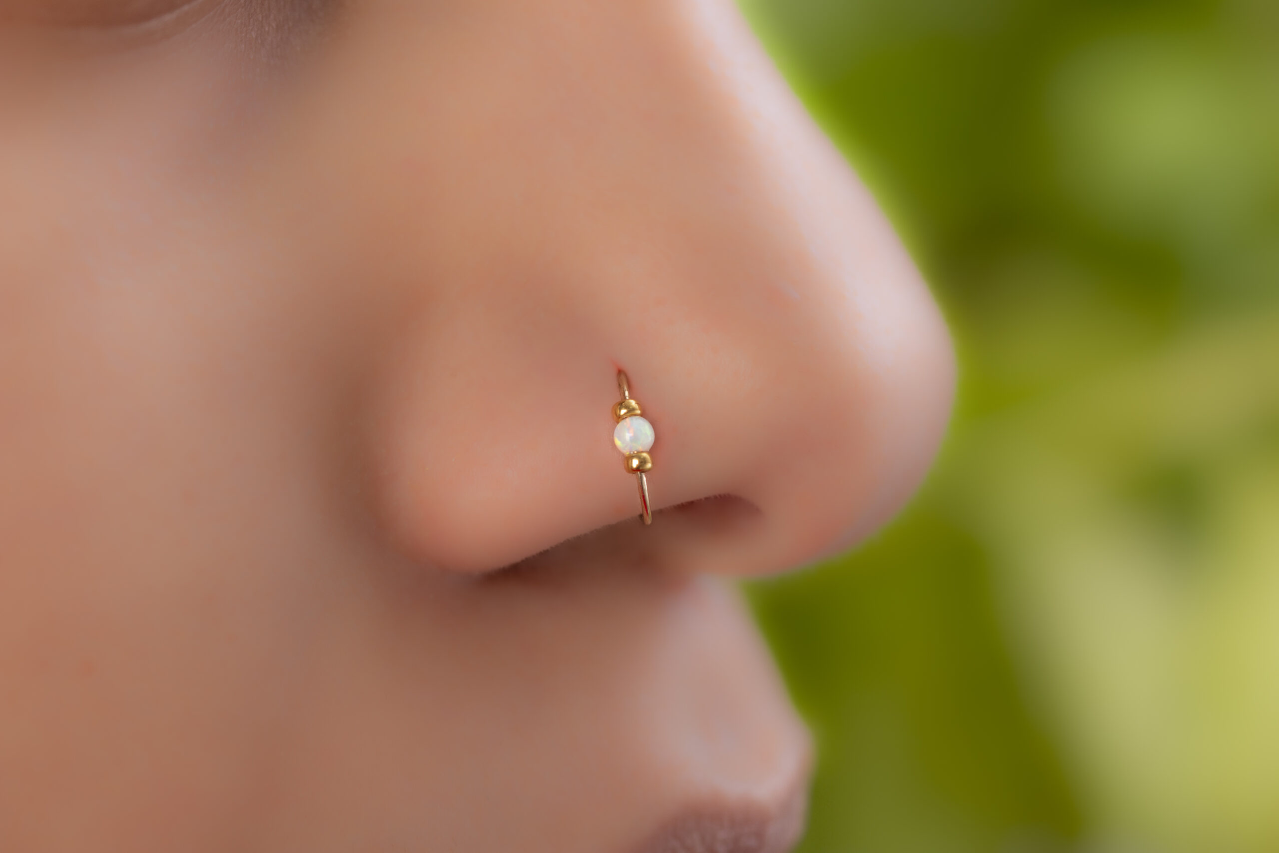 Tiny White Opal Nose Hoop Ring Piercings 24 G Nose Hoop Piercings 14K Gold Filled White fire Opal Nose rings