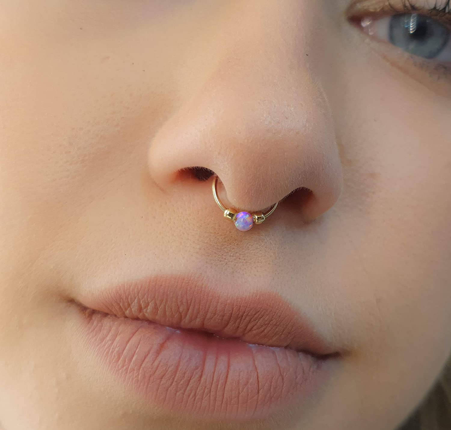 18ct Yellow Gold Faux Nose Ring with Screw Back Nose Stud with 8 Cubic