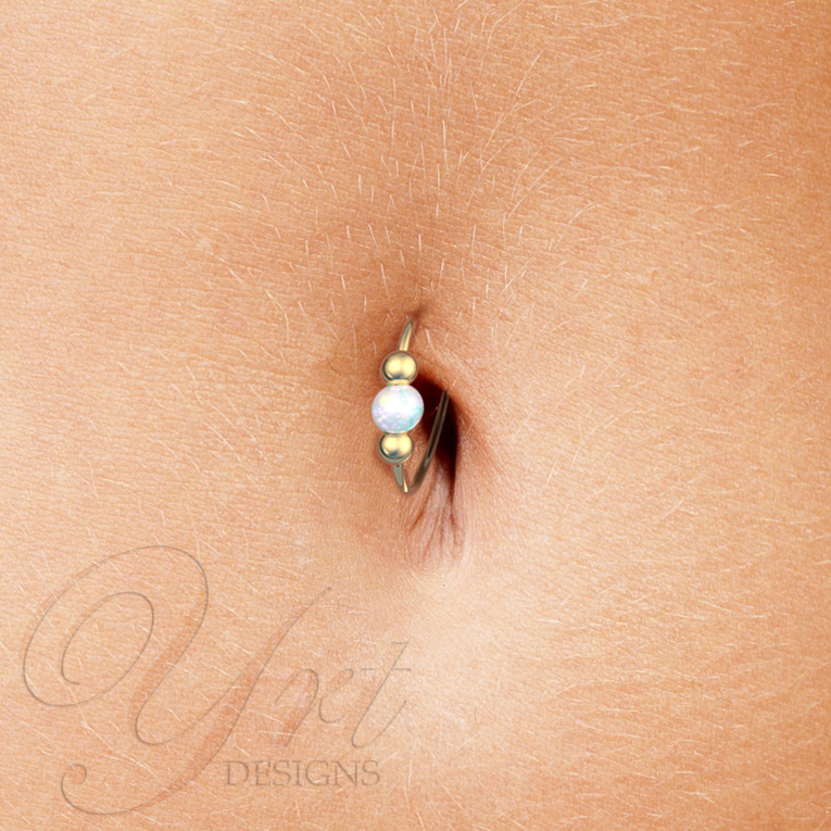Dainty Belly Button Ring 20 Gauge White Opal - 14k Gold Filled Belly Hoop  Piercing - Belly Jewelry For Women Men - Handmade Body Jewelry