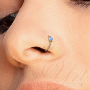 Fake Gold Nose Ring Blue Opal