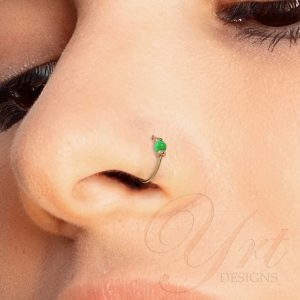 Fake Gold Nose Ring Green Opal