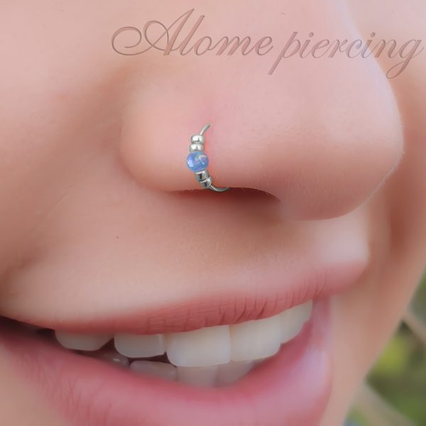 Fake Nose Ring with Light Blue Opal