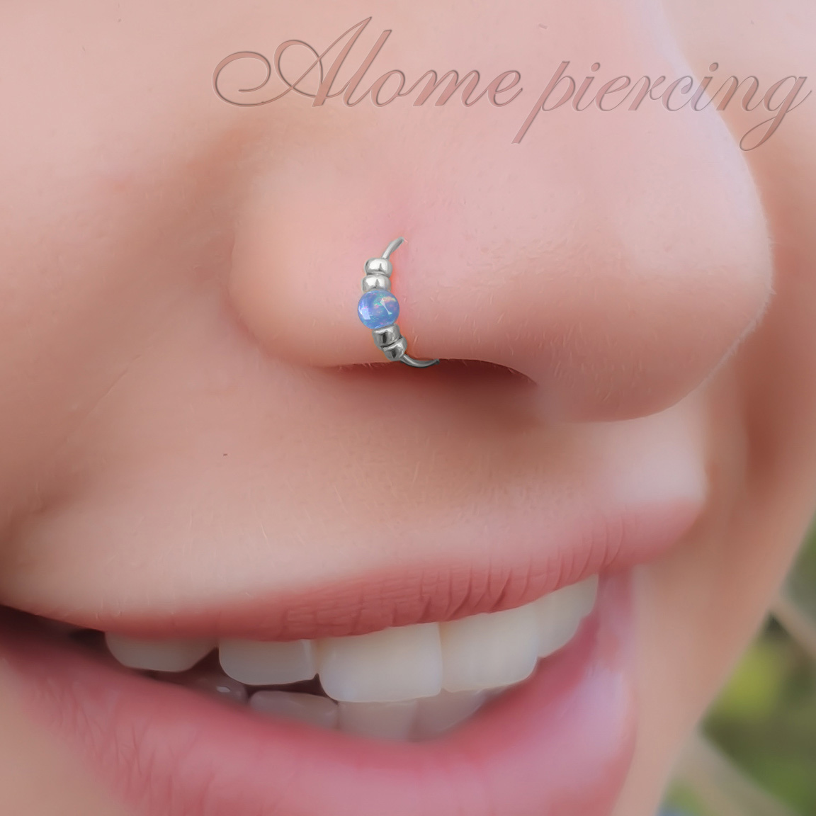 Fake Nose Ring with Light Blue Opal - 925 Sterling Silver - No Piercing  Needed - Thin and Delicate Clip on Faux Nose Hoop - Jolliz