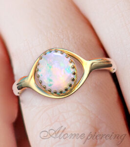 Gold White Opal Ring