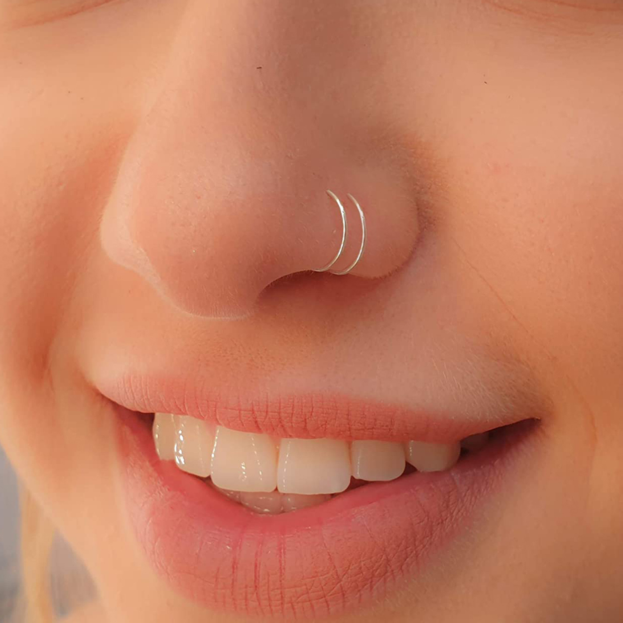 Buy Double Nose Ring for Single Piercing, Gold Nose Ring Hoop, Double Hoop  Nose Ring, Sterling Silver Nose Ring, Double Nose Ring Single Pierced  Online in India - Etsy