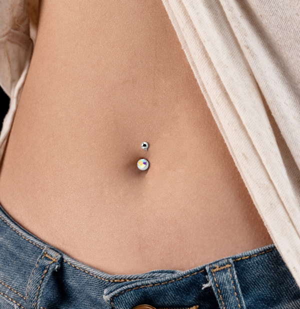silver belly button piercings