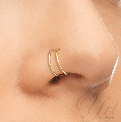 14K Solid Gold Nose Ring - Bone Type