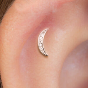 silver ear stud moon