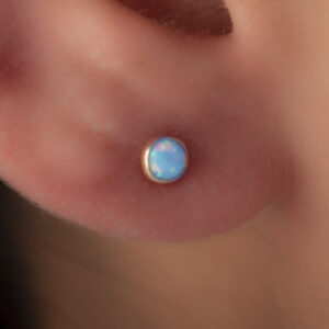 gold ear stud pins blue opal