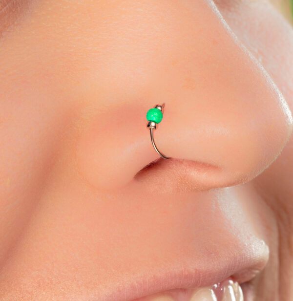rose gold nose ring with opal