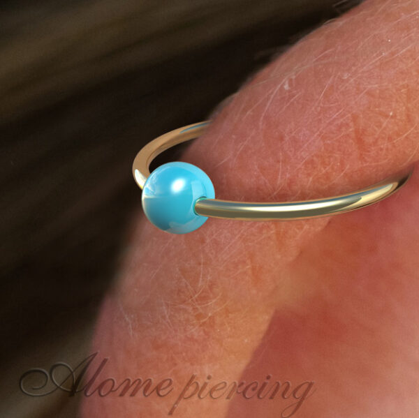 gold helix ring blue bead