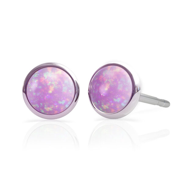 3d pink opal silver ear studs