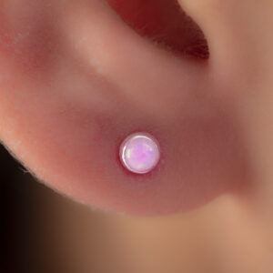 pink opal silver ear studs