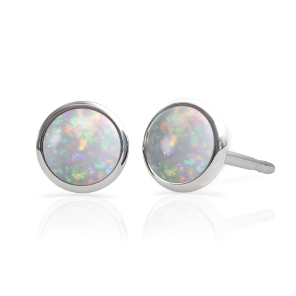 3d silver ear studs white opal