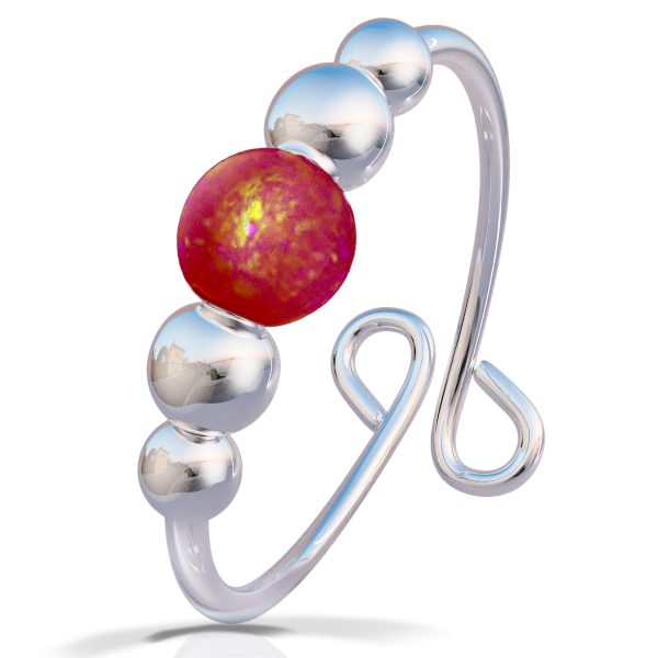 silver fidget ring with red opal